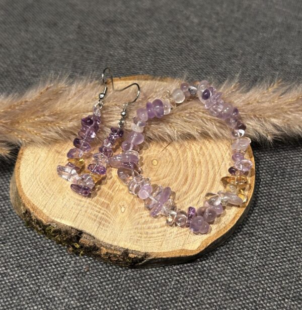 Lot "Inspiration" bracelet et boucles d’oreilles en Amétrine perles chips