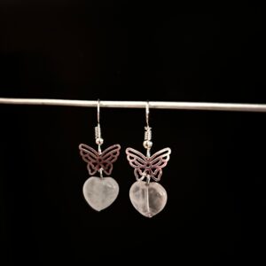Boucles d’oreilles "Coeur-Papillon" en Quartz rose