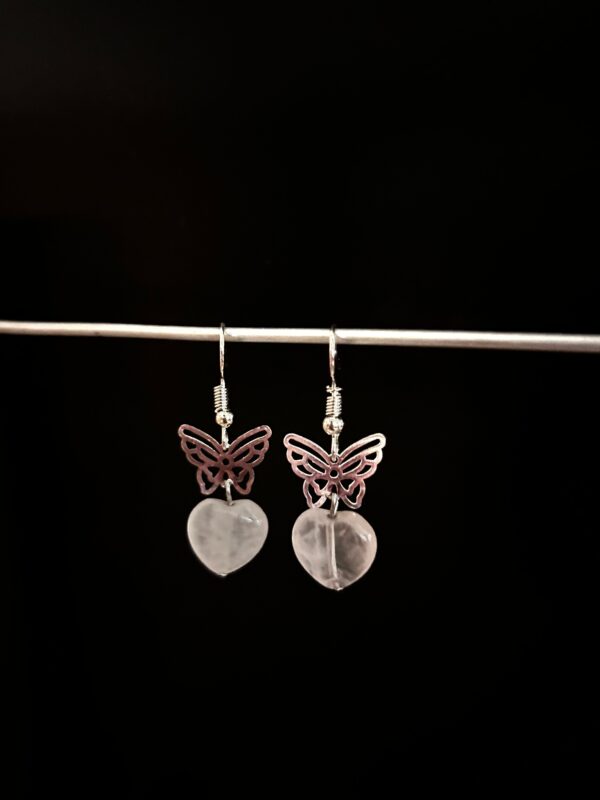 Boucles d’oreilles "Coeur-Papillon" en Quartz rose