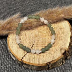 Bracelet "Amour et Tranquillité" en Quartz rose givré et Aventurine verte