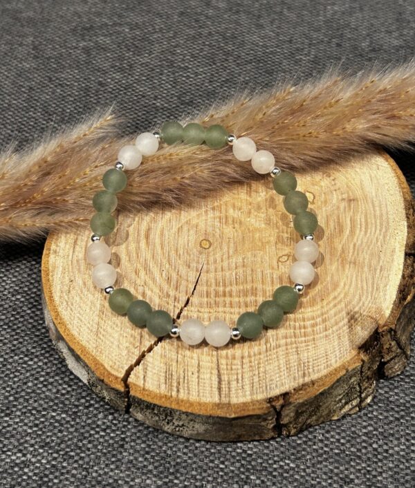 Bracelet "Amour et Tranquillité" en Quartz rose givré et Aventurine verte